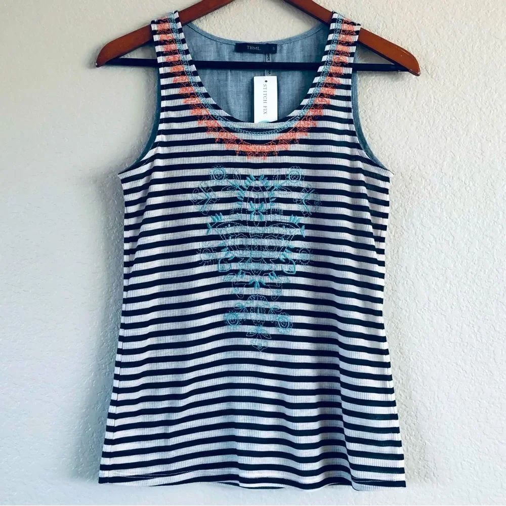 THML Embroidered Stripe Tank Top StitchFix S